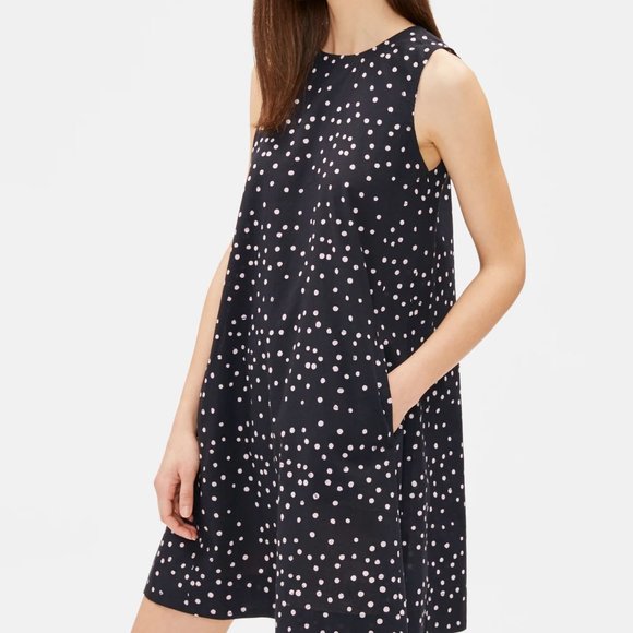 NWT Eileen Fisher  Black/White Hand-Printed Organic Cotton Round Dress - Picture 1 of 5